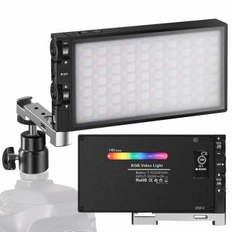 Luz de preenchimento RGB totalmente colorida Luz de bolso de bateria recarregável de 12 W integrada Luz de câmera LED 360 ° colorida 12 efeitos de iluminação comuns, luz de vídeo de painel de liga de alumínio LED CRI≥972500-8500K