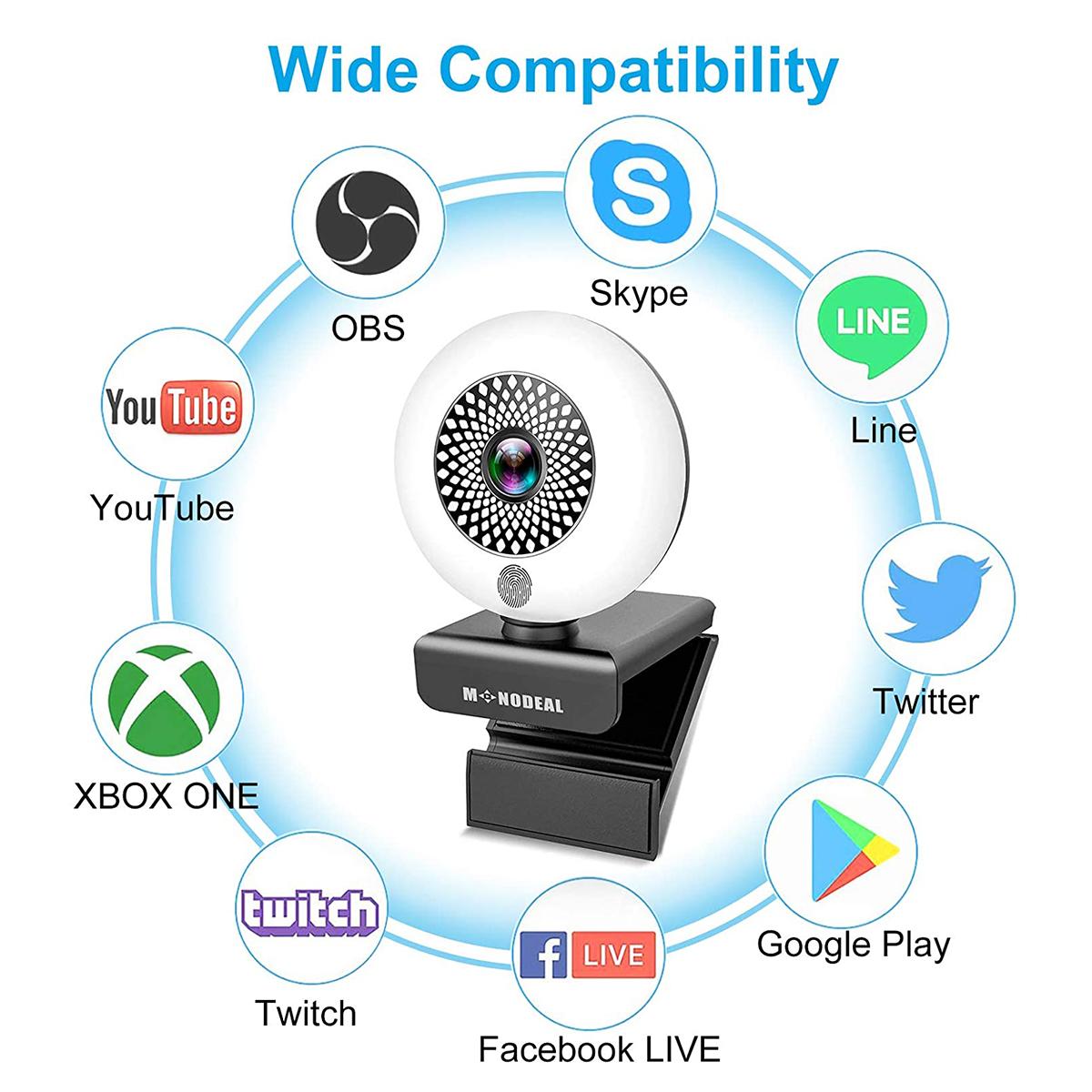 Streaming 1080P Webcam, Web Cam with Adjustable Ring Fill Light/Fast  autofocus Web Camera for Xbox Gamer Facebook  Streamer Compatible  with Windows 10 Skype Mac : : Computers