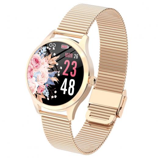 LW07 Full Circle Full Touch Female Smart Watch Bracelet DIY Dial Health Monitoring Support Android IOS Gold