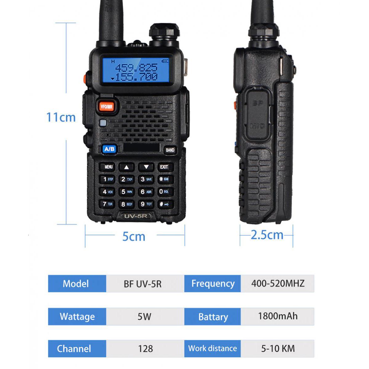 Bf Uv5r Third Generation Uv 5r 5w Dual Band Two Way Radio 136 174mhz Vhf And 400 520mhz Uhf