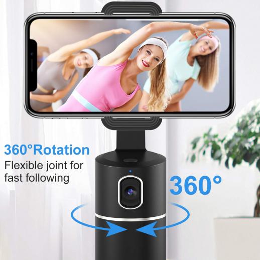 Black 360°Auto Face Tracking Holder Cell Phone Stand for iPhone Android Vlog/ Live Streaming/ Video Call Recording Following Shooting MOYOON Smart Selfie Face Object Tracking Camera Tripod Mount 