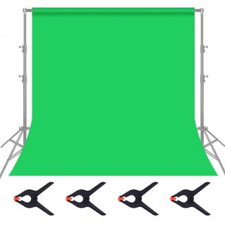 1.8*2.8m Green Muslin Background, Foldable Soft Seamless Keying Cloth with 4 Spring Clips, Used for Video Photography and TV