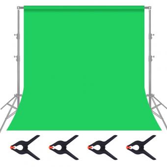 1.8 * 2.8mの緑のモスリンの背景、4つのスプリングクリップ付きの折り畳み式の柔らかいシームレスキーイングクロス、ビデオ写真とテレビに使用