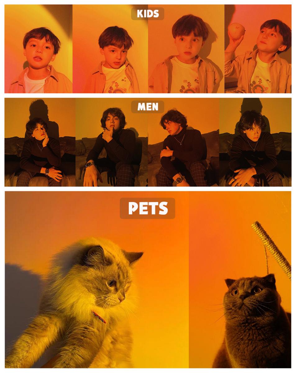 Projetor de lâmpada de piso Projeção de luz noturna de LED para sala de estar, quarto, hotel, restaurante, decoração, fotografia de streaming em tempo real (vermelho pôr do sol)