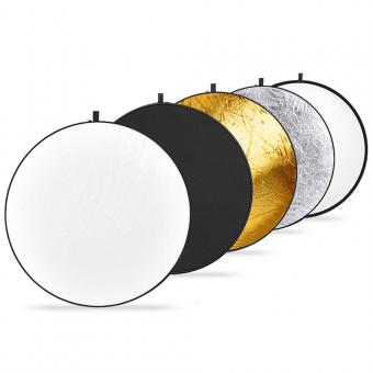 5 in 1 Reflectors 43"/110cm Folding Multi-Disc Belt Bag-Translucent, Silver, Gold, White and Black for Photography Studio Lighting Outdoor Lighting