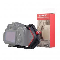 カメラレザーリストストラップ、LYNCA E6調整可能カメラグリップベルト（クイックリリースプレート付き）、優れたグリップ安定性と安全性、Canon Nikon、Sony Fujifilm DSLRカメラなどに適しています（黒）