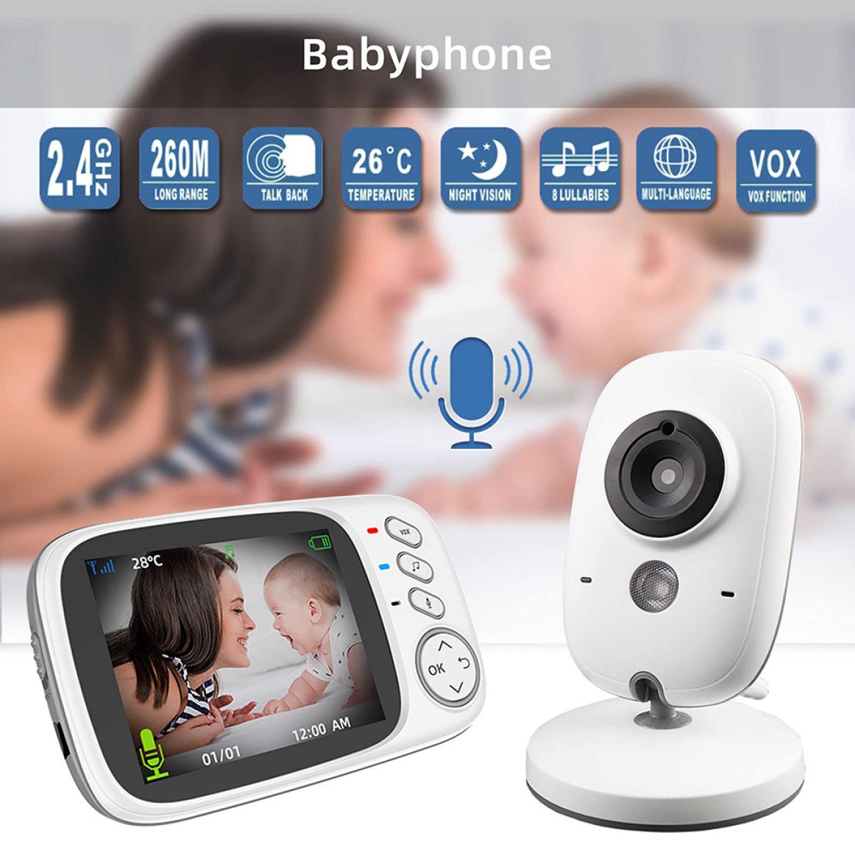 Baby Monitor Video with Camera 3.2 Inch , Smart Monitor with LCD Night  Vision
