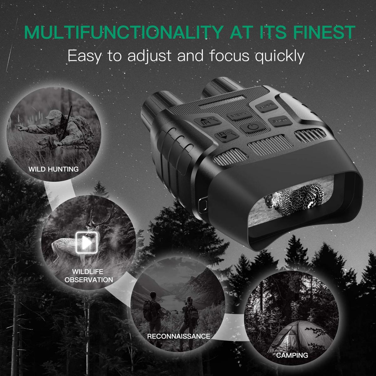 TKWSER Jumelles Vision Nocturne, 4K 2600mAh Rechargeable Infrarouge Vision  Nocturne avec 3,2 HD ÉCRAN Zoom Numérique 8X, Visible 300M dans  l'obscurité Lunette Vision Nocturne avec TF 32GB pour Chasse : :  High-Tech