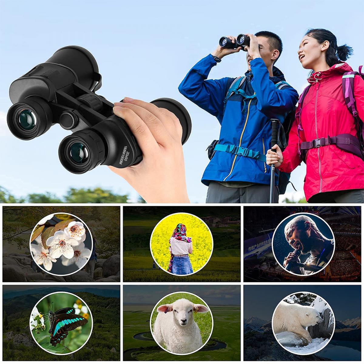 20x50 Adult High-Power Binoculars with Low-Light Night Vision BAK4 Prism FMC Multilayer Coating Lens for Bird Watching Travel Concert Outdoor Sports