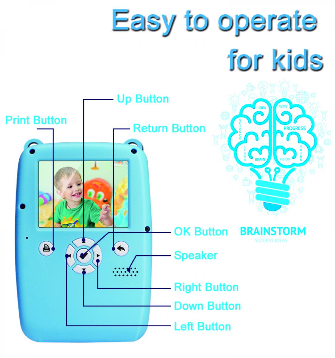 Fotocamera istantanea per bambini, fotocamera per bambini con carta da  stampa, TFT da 2,4 pollici, giochi educativi, ricarica USB, video ad alta  definizione 1080P, fotocamera digitale per bambini da 12 MP, fotocamera