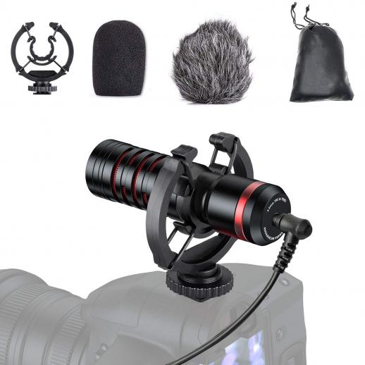 Mini câmera de vídeo profissional microfone shotgun com suporte antichoque