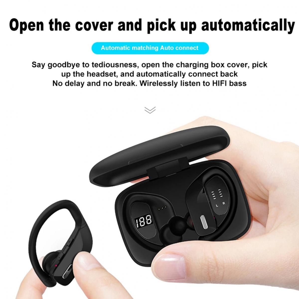 Fone de Ouvido Bluetooth, Fones de Ouvido Sem Fio Bluetooth 48H Play, Fones  de Ouvido Traseiros à Prova d'água, com Microfone, Display LED, para  Exercícios de Corrida Esportiva