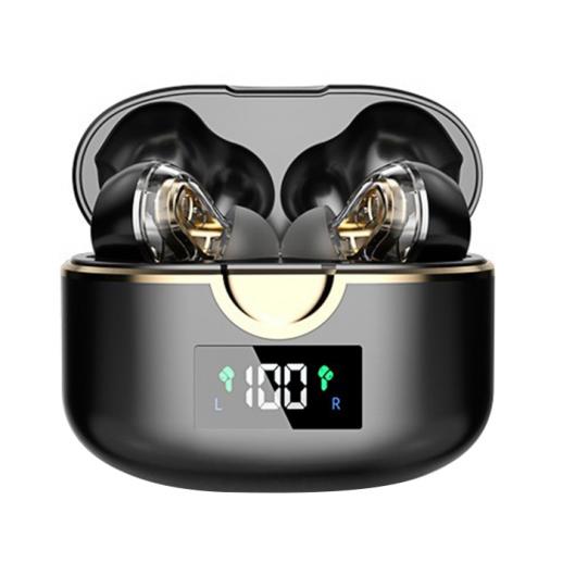 Fone de ouvido estéreo de alto-falante duplo Bluetooth HiFi Display LED de energia Fone de ouvido de pareamento automático ultraleve Microfone esportivo à prova d'água Bluetooth integrado