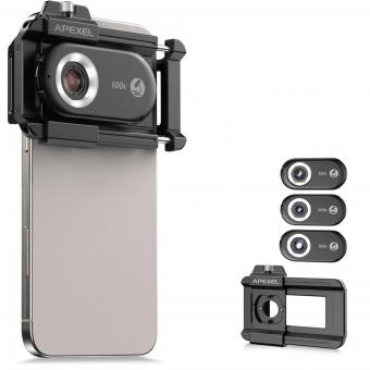 Macro Phone Lens with 100X/150X/200X Lens in 1 Kit Built-in CPL Filter LED Light