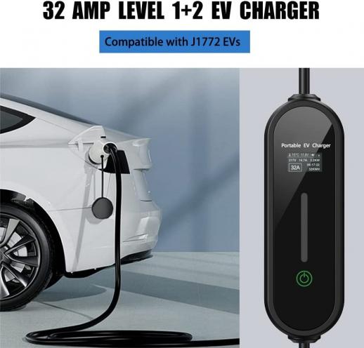 1/2 level electric vehicle charger, up to 7.68KW, portable EVSE