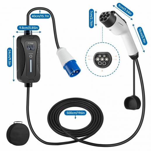 EV portable charging cable Type 2 to CEE plug with controlbox 32A