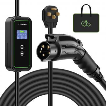 Level 2 EV Charger,110V-240V 32Amp, 7.6 KW NEMA 14-50 Plug,16.4ft Extension Cord, Indoor/Outdoor Portable Electric Vehicle Charger, EVSE SAE J1772, Adjustable&Timing Delay Current