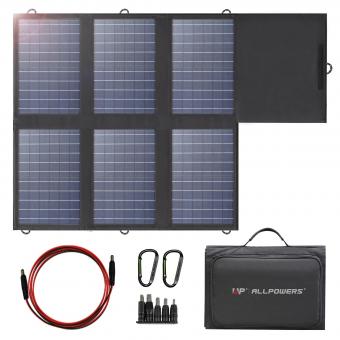 ALLPOWERS SP026 Painel Solar Portátil 60W, IP67 impermeável carregador de painel solar dobrável com 18V DC, PD 60W USB-C e 5V USB-A saída para Laptop Celular Solar Generator 12V bateria