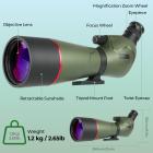 20-60x80 Spotting Scope with Tripod & Phone Adapter, FMC Lens with BAK4 Prism, for Bird Watching, Hunting, Target Shooting, Wildlife Observation, Kentfaith