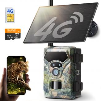 4G Trail Camera with Live Feed, 1080P Videos, 36MP Photos, 3W Solar Panel, 0.3s Fast Trigger, 65ft Night Vision, IP68 Waterproof, Kentfaith