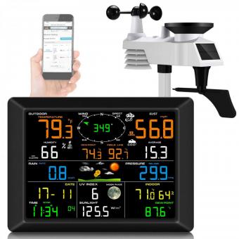 WiFi Weather Station, 10.2" Large Display, Wireless Indoor Outdoor Weather Monitor with Rain Gauge and Wind Speed, Weather Forecast, Wind Gauge