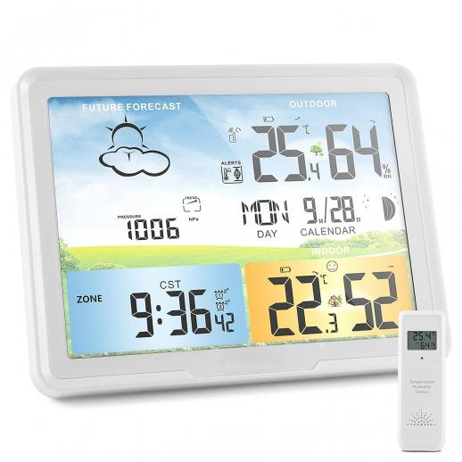Home Weather Station Wireless Indoor Outdoor Weather Forecast Stations with Atomic Clock, Digital Weather Thermometer, Temperature Humidity Monitor, Moon Phase