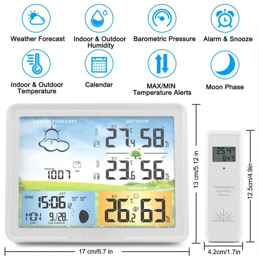 Wireless Weather Station Indoor Outdoor Weather Forecast Station with  Outdoor Sensor Digital Temperature and Humidity Gauge