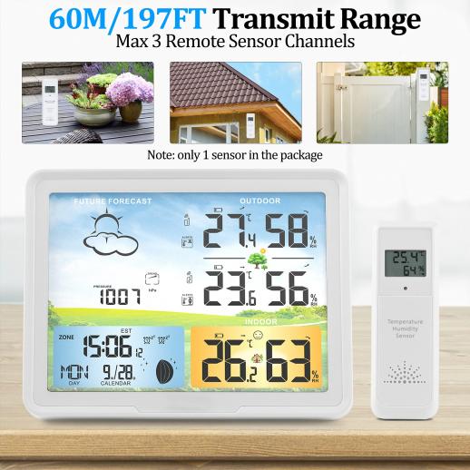 Wireless LCD Digital Weather Station Indoor Outdoor Thermometer Hygrometer  Wall Barometer MoonPhase Weather Forecast Alarm Watch