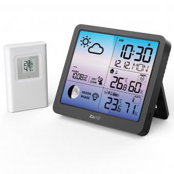 Estação meteorológica Indoor Outdoor Termômetro Grande Display LCD Monitor Digital de Temperatura Umidade, Termômetro Meteorológico com Calendário e Função Automática de Sensação de Luz