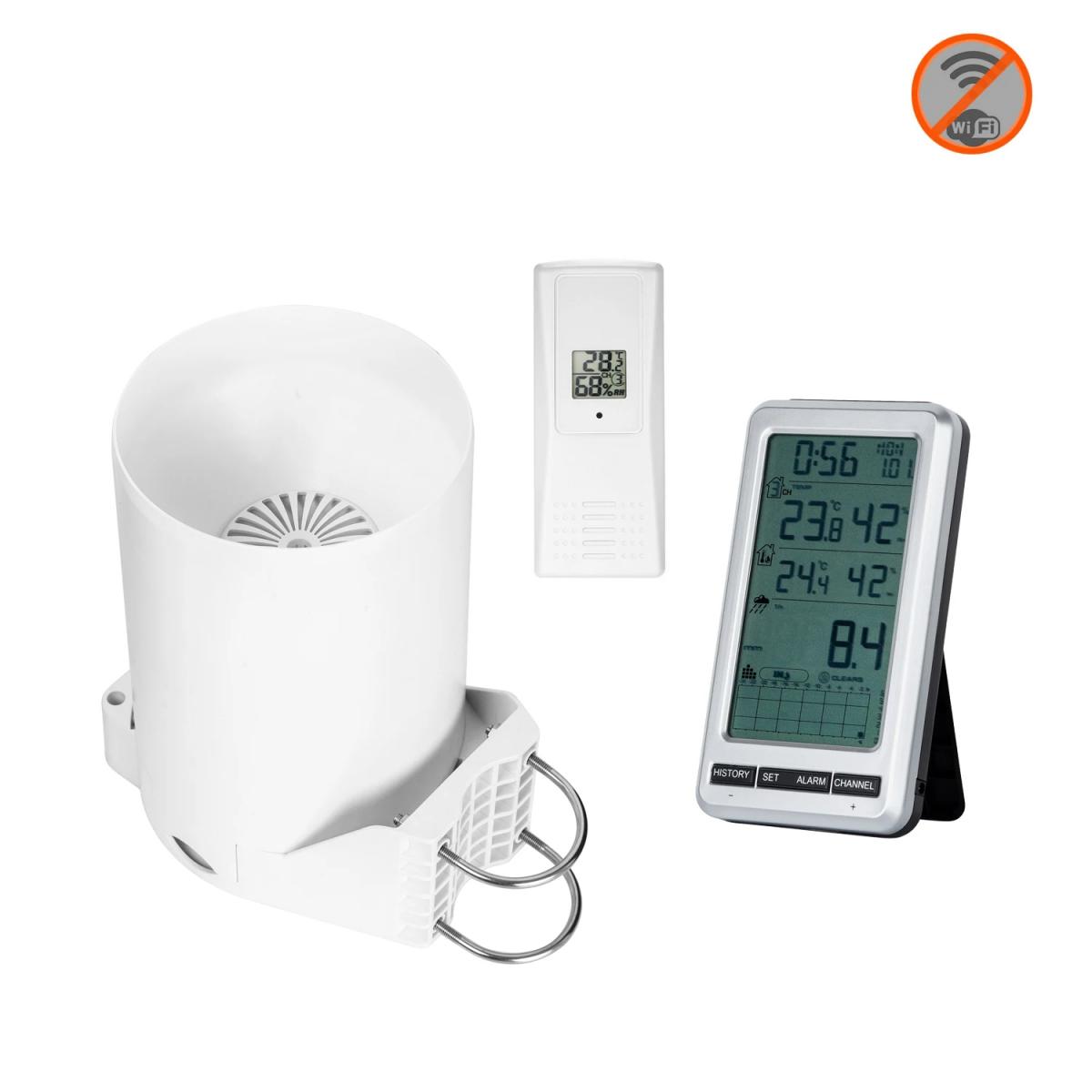 Digital Indoor Outdoor Thermometer, with Temperature Gauge & LCD Alarm Clock, Wireless Outdoor Weather Meter, for Bedroom Greenhouse Garage Warehouse