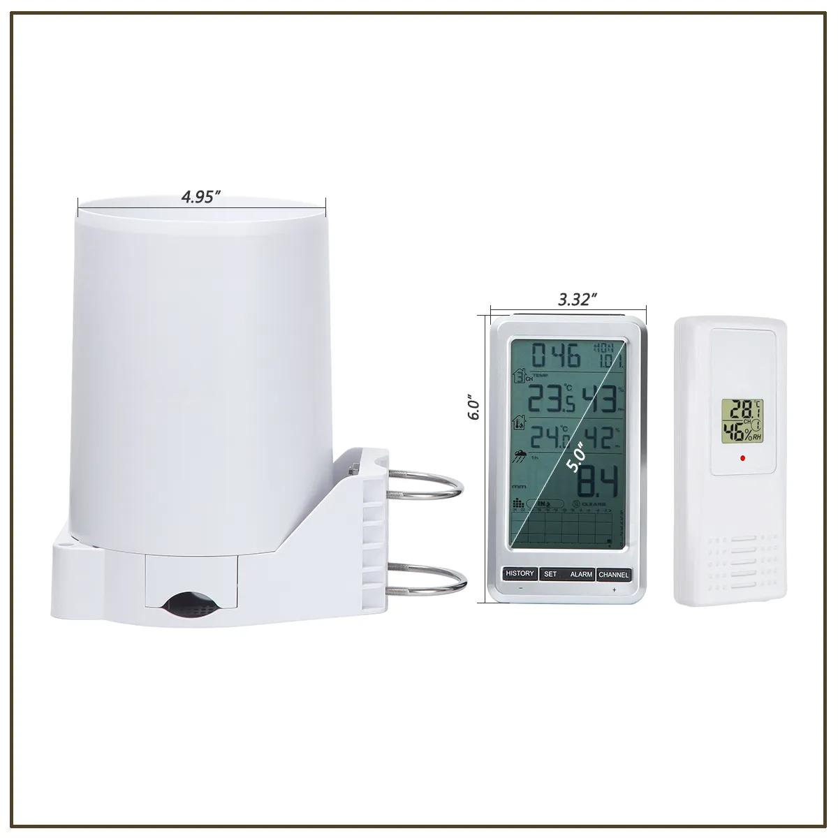 Wireless Digital Rain Gauge with Indoor Outdoor Temperature,SelfEmptying Rain Collector with