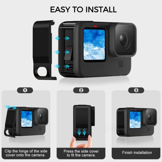 Gopro Hero 10/9ブラックの交換用バッテリーカバー、GoProアクションカメラ用の電源サイドドアVlogアクセサリーを介したUSBパス