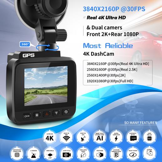 Dash Cam 4K WiFi 2160P Car Camera, Dash Camera for Cars, Mini Front Dashcam  for Cars with Night Vision, Loop Recording, G-Sensor,24H Parking