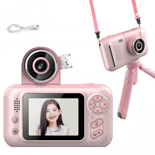 S9 Kids digital camera with reversible lens, tripod, 1080P, 40 megapixels, best kids camera for boys and girls from 3 years old Pink