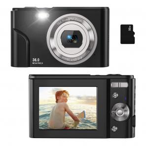 48MP Autofocus Kids Camera with 32GB Card 1080P Video Camera with 16x Zoom Compact Portable Compact Camera Kids Christmas Birthday Gift Kids Teens Girls Boys (Black)