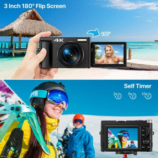 Digital Camera, Auto Focus FHD 4K Vlogging Camera with Dual Camera 48MP 16X  Digital Zoom Kids Compact Camera with 32GB Memory Card Portable Point and