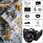 Digital Camera for Photography & Video 4K 48MP Blog YouTube With 180° Flip Screen, 16X Digital Zoom, 52mm Wide Angle & Macro Lens, 52mm Black Mist 1/4 + CPL Filter Set, Camera Tripod, Kentfaith