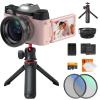 Digital Camera for Photography & Video 4K 48MP Blog YouTube With 180° Flip Screen, 16X Digital Zoom, 52mm Wide Angle & Macro Lens, 52mm Black Mist 1/4 + CPL Filter Set, Camera Tripod, Kentfaith