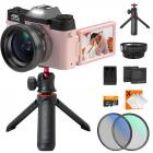 Digital Camera for Photography & Video 4K 48MP Blog YouTube With 180° Flip Screen, 16X Digital Zoom, 52mm Wide Angle & Macro Lens, 52mm Black Mist 1/4 + CPL Filter Set, Camera Tripod, Kentfaith