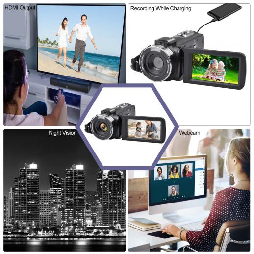 4K Video Camera Camcorder 48MP UHD WiFi IR Night Vision Vlogging Camera for   16X Digital Zoom Touch Screen Camera Recorder with Microphone