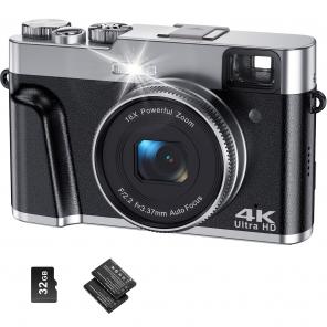4K Digital Camera for Photography Beginners 48MP Vlogging Camera for YouTube 16X Digital Zoom Vlog Camera with SD Card, 2 Batteries, Viewfinder & Mode Dial