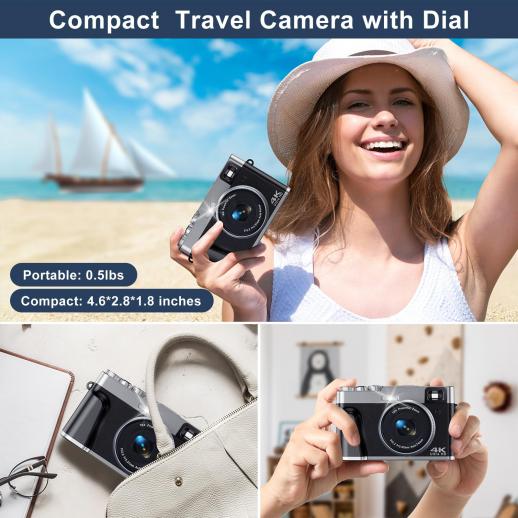 Digital Camera for beginners 48MP Vlogging Camera for  4K 16X Digital  Zoom Vlog Camera with SD Card, 2 Batteries, Viewfinder & Mode Dial -  KENTFAITH