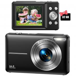 Children Camera, FHD 1080P Digital Camera for 5-12-Year-Old Boys & Girls Kids with 32GB SD Card 16X Digital Zoom, Point and Shoot Camera for Teens Students Boys Girls, Black