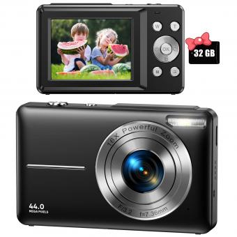 Children Camera, FHD 1080P Digital Camera for Kids Video Camera with 32GB SD Card 16X Digital Zoom, Compact Point and Shoot Camera Portable Small Camera for Teens Students Boys Girls Seniors(Black)