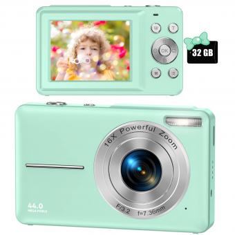 Children Camera, FHD 1080P Digital Camera for Kids Video Camera with 32GB SD Card 16X Digital Zoom, Compact Point and Shoot Camera Portable Small Camera for Teens Students Boys Girls Seniors(green)