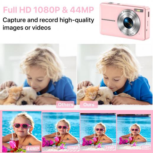 2.4'' Digital Camera HD 1080P 44MP LCD Display Screen 16X Zoom Anti-Shake  Pink