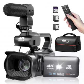 UHD 4k 64MP Video Camera Camcorder with 18X Digital Zoom, Digital Camera Recorder,4.0" Flip Touchscreen, Microphone, Remote Control, 64GB SD Card, Two Batteries