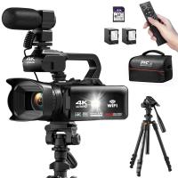 4K Video Camera Professional 60FPS UHD for Filmmaking, Movie & Photography, Video Recorder Camera with 18X Zoom, Digital Camera for Video Recording, 4.0" Flip Touchscreen, 64GB Card, Up To 6 Hours Work Time