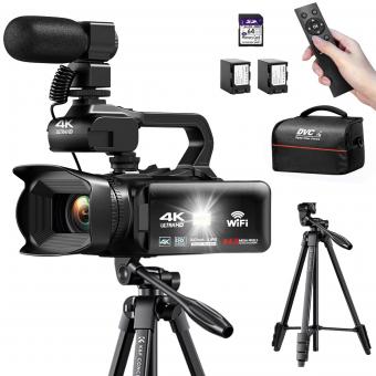 4K Video Camera Professional 60FPS for Filmmaking, Movie & Photography, Video Recorder Camera with 18X Zoom, Digital Camera for Video Recording, 4in Flip Touchscreen, Lightweight Tripods, 64GB, Kentfaith