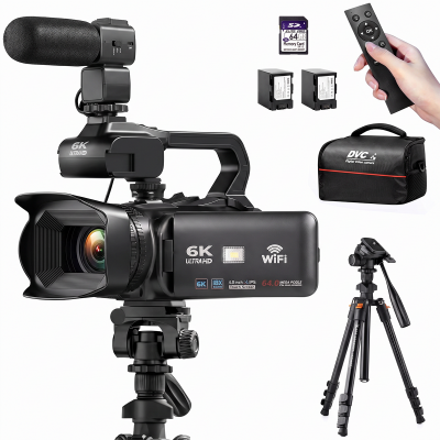 6K Video Camera Professional 60FPS for Filmmaking, Movie & Photography, Video Recorder Camera with 18X Zoom, Digital Camera for Video Recording, 4in Flip Touchscreen, Lightweight Tripods, 64GB, Kentfaith